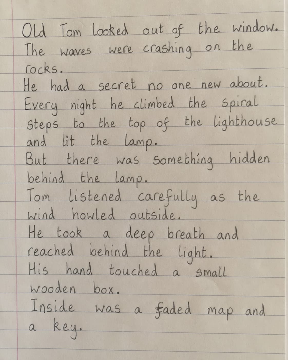 Year 5 student's handwritten creative writing answer being marked by AI