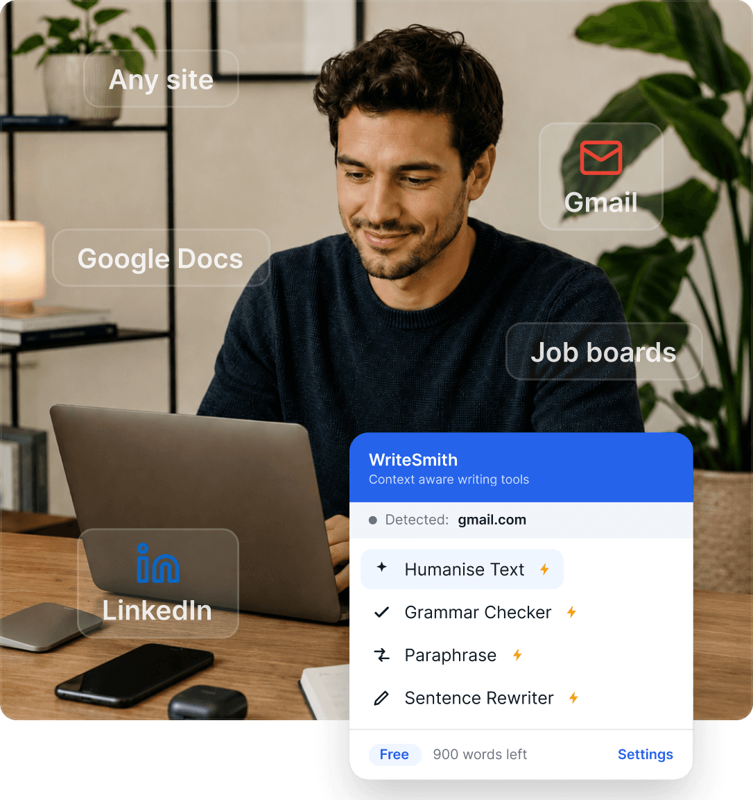WriteSmith Chrome extension working inside a website